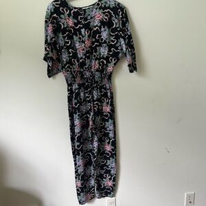 En Focus Vintage  Women's Multicolor Floral Smocked Waist Button Front Jumpsuit